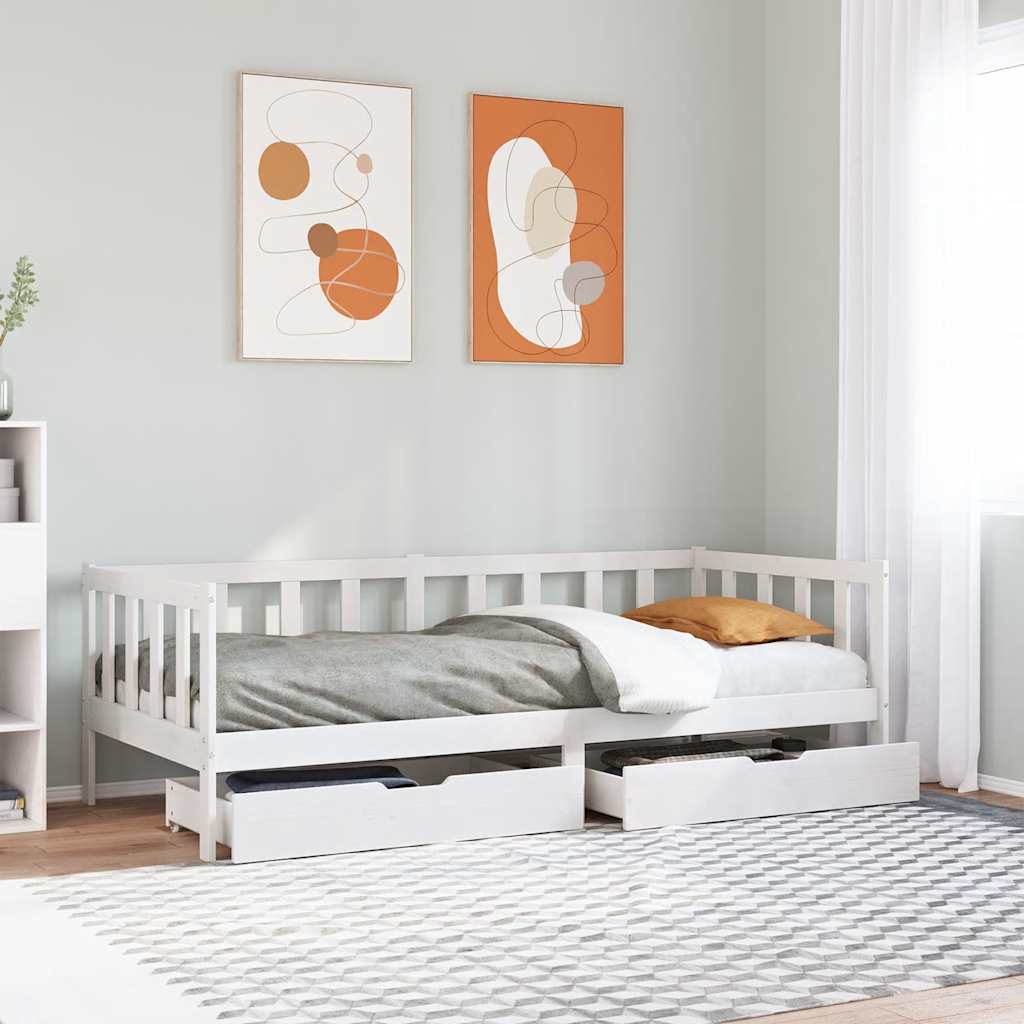 vidaXL Vuodesohva laatikoilla valkoinen 90x190 cm täysi mänty