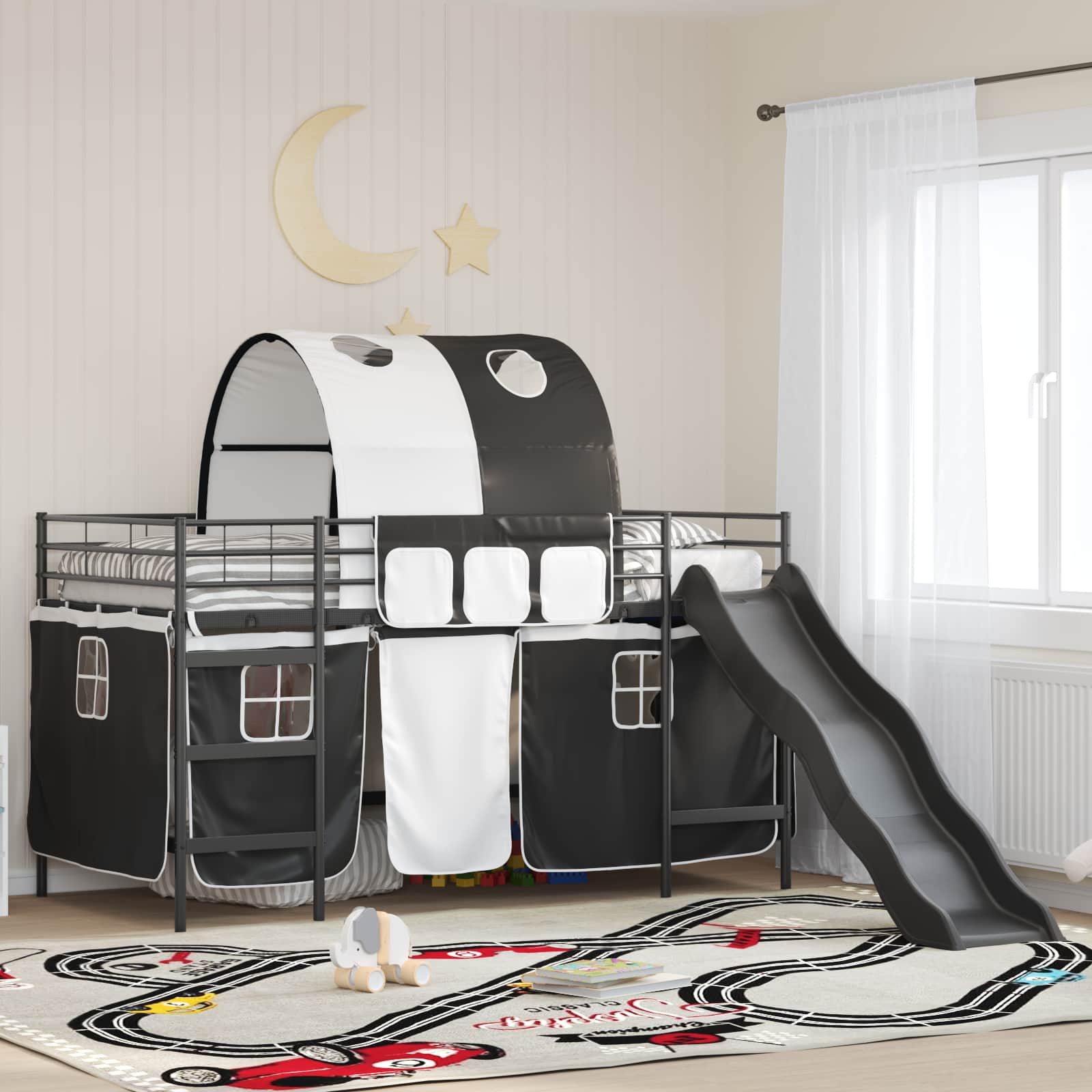 vidaXL Lasten kerrossänkykehys verhoilla Musta 90 x 200 cm